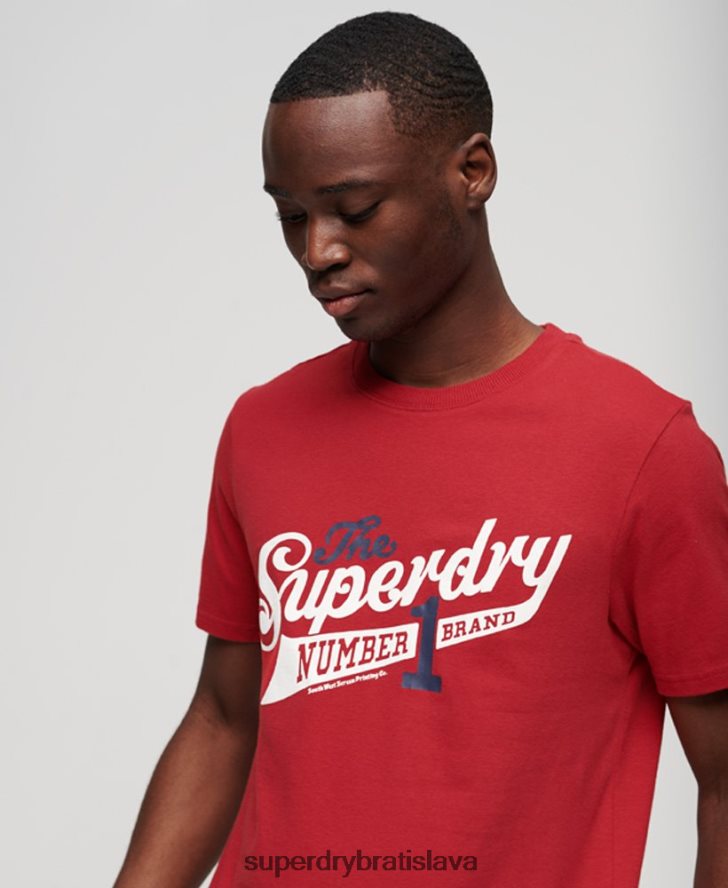 Superdry muži ročník vysokoškolské tričko so skriptom 6B4ZTR88 oblečenie červená