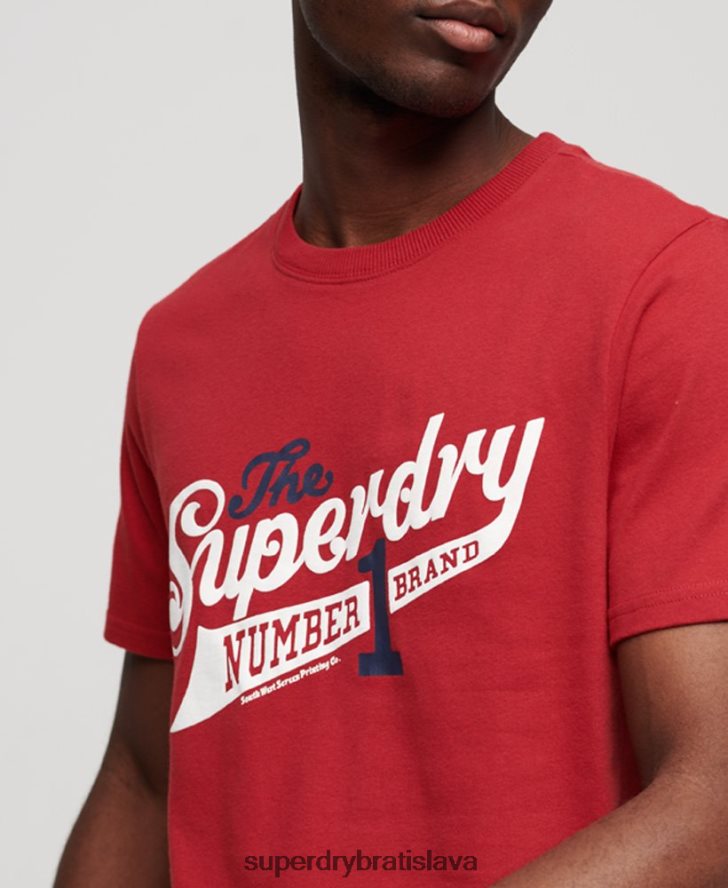Superdry muži ročník vysokoškolské tričko so skriptom 6B4ZTR88 oblečenie červená