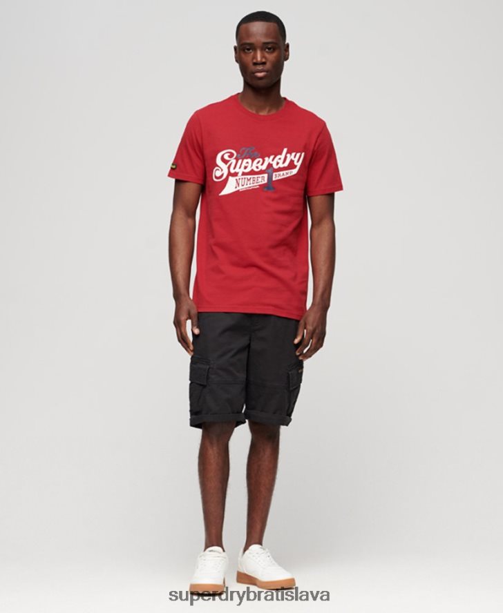 Superdry muži ročník vysokoškolské tričko so skriptom 6B4ZTR88 oblečenie červená