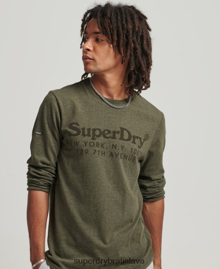 Superdry muži tonálne logo miesta top s dlhým rukávom 6B4ZTR1569 oblečenie kaki