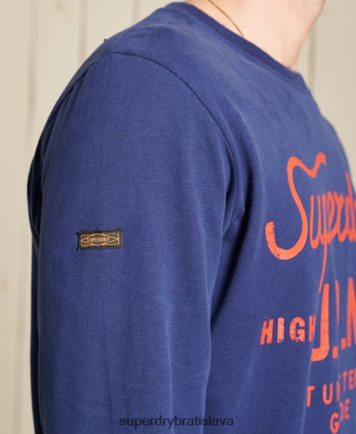 Superdry muži top pracovný odev v štýle skriptu 6B4ZTR1580 oblečenie Modrá
