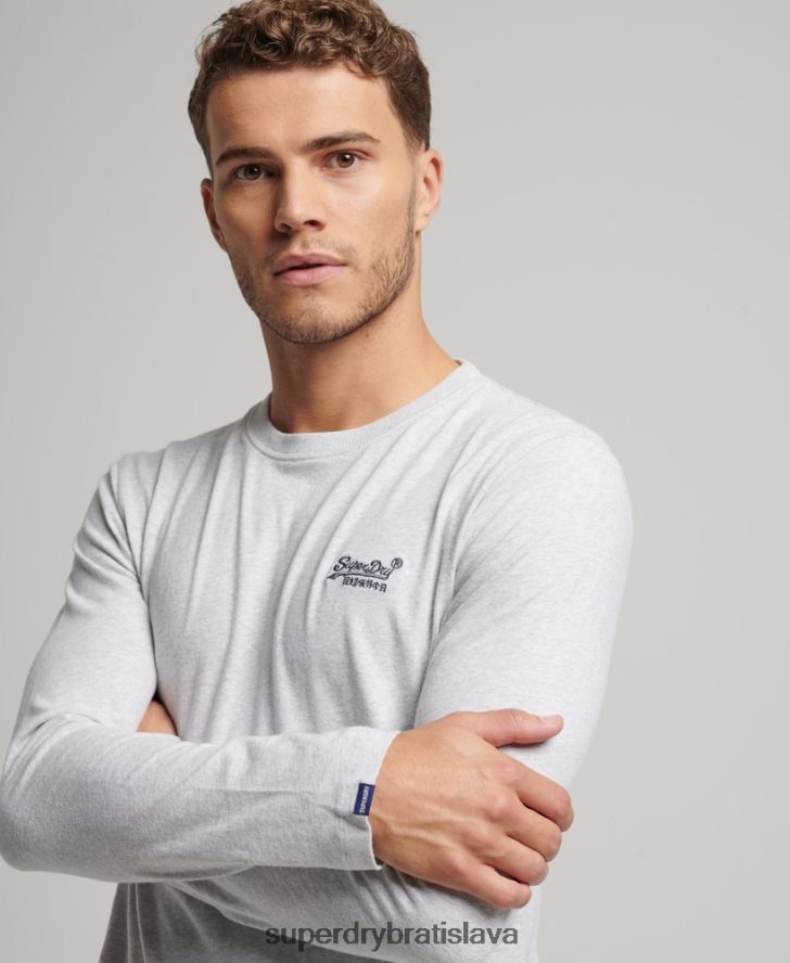 Superdry muži top s vyšívaným vintage logom z organickej bavlny 6B4ZTR1549 oblečenie svetlo šedá