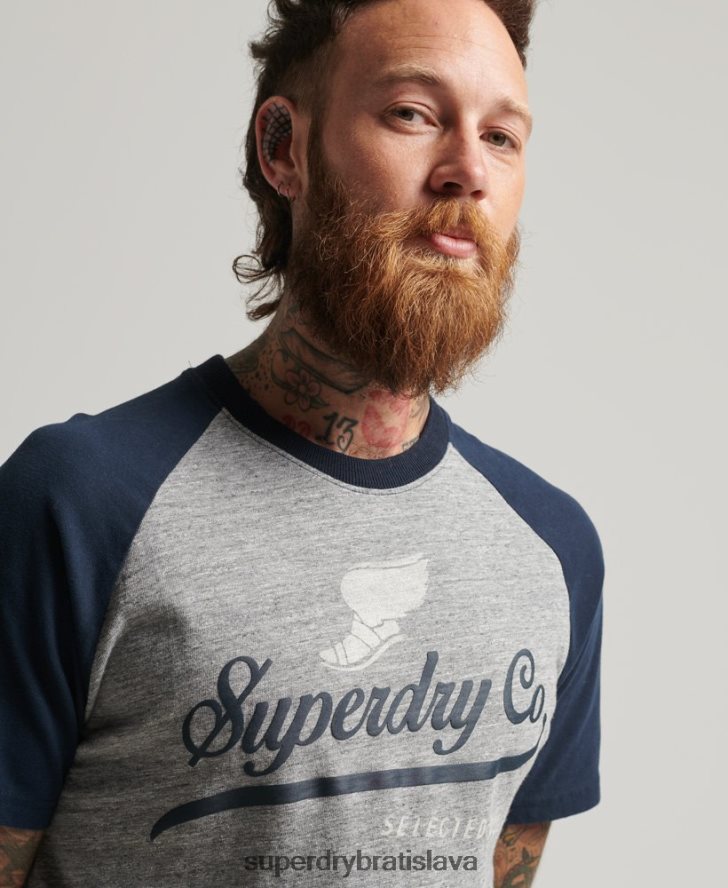 Superdry muži tričko s achillovým grafickým raglánom 6B4ZTR4972 oblečenie sivá