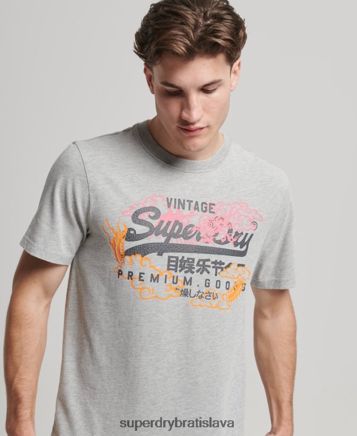 Superdry muži tričko s japonským grafickým logom 6B4ZTR61 oblečenie sivá
