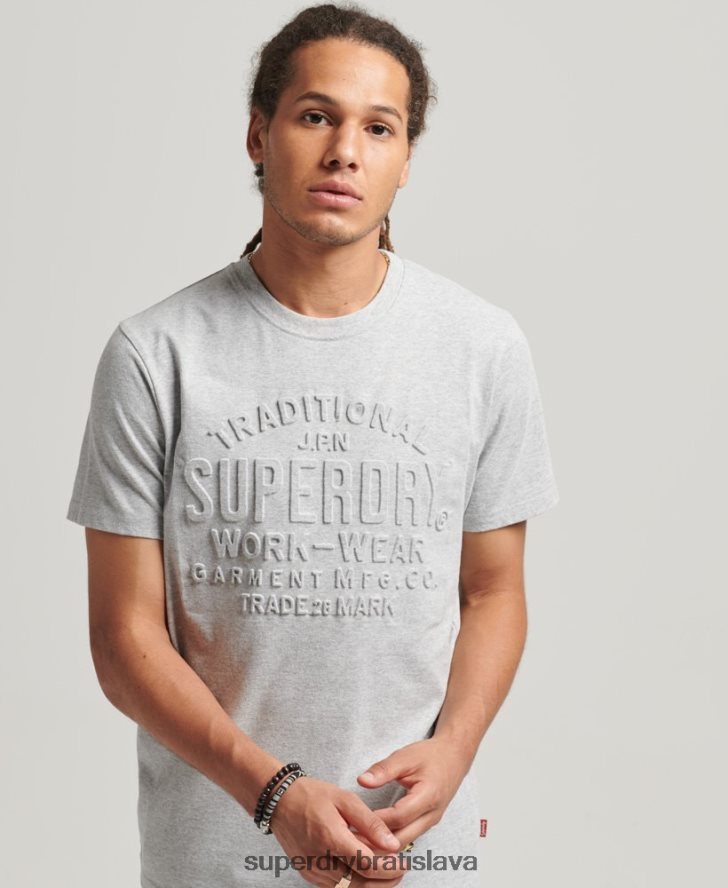 Superdry muži tričko s reliéfom v štýle skriptu 6B4ZTR4855 oblečenie sivá