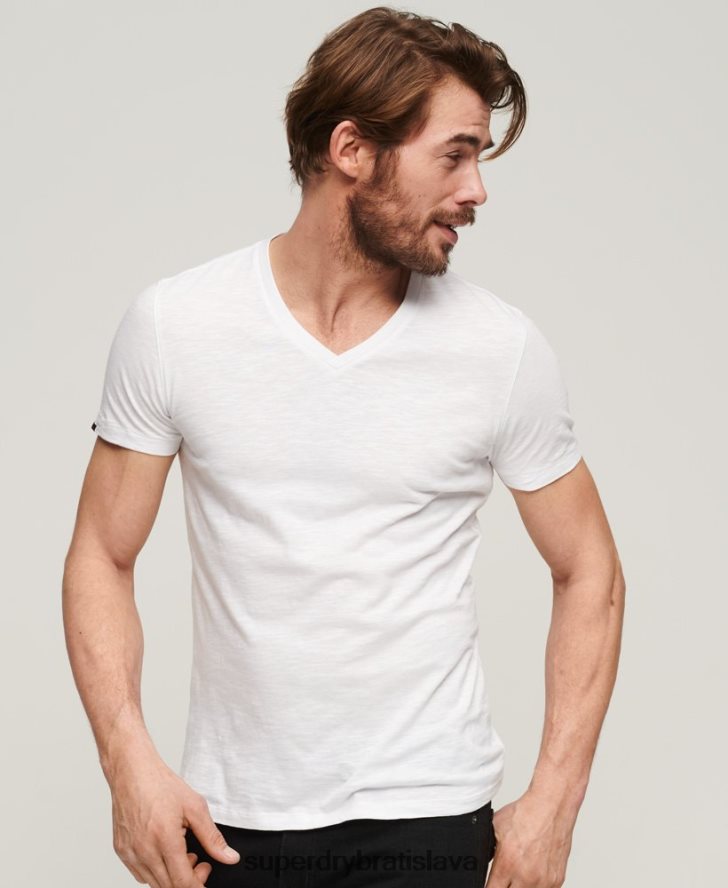 Superdry muži tričko s véčkovým výstrihom 6B4ZTR70 oblečenie biely