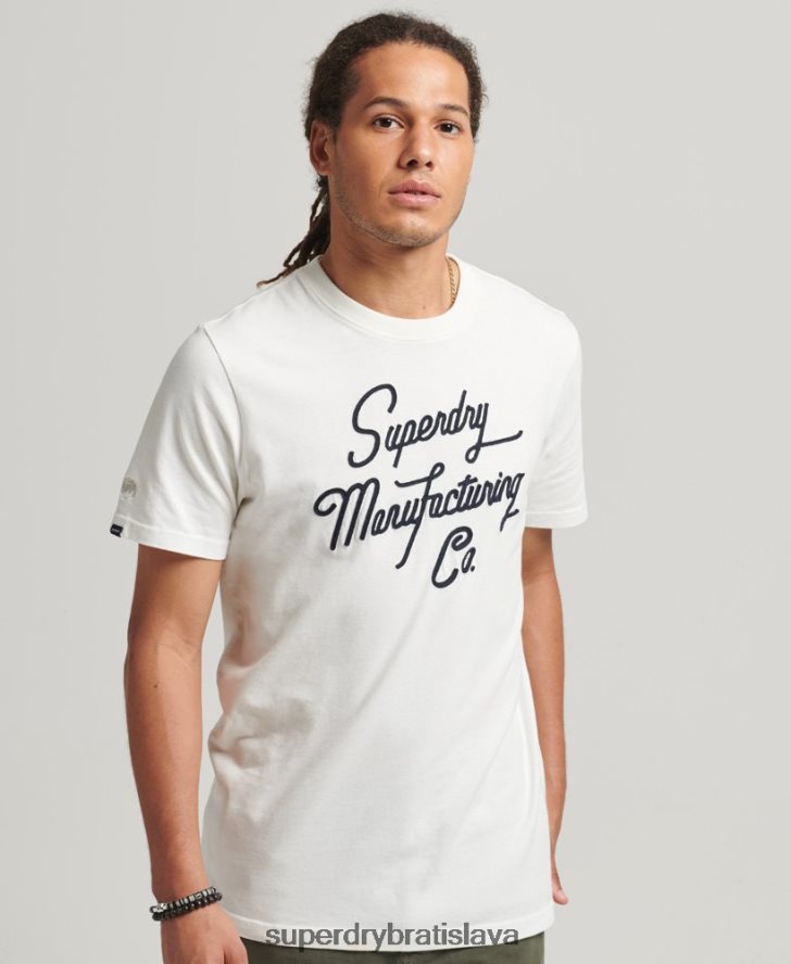 Superdry muži tričko s vyšívaným logom 6B4ZTR4851 oblečenie krém