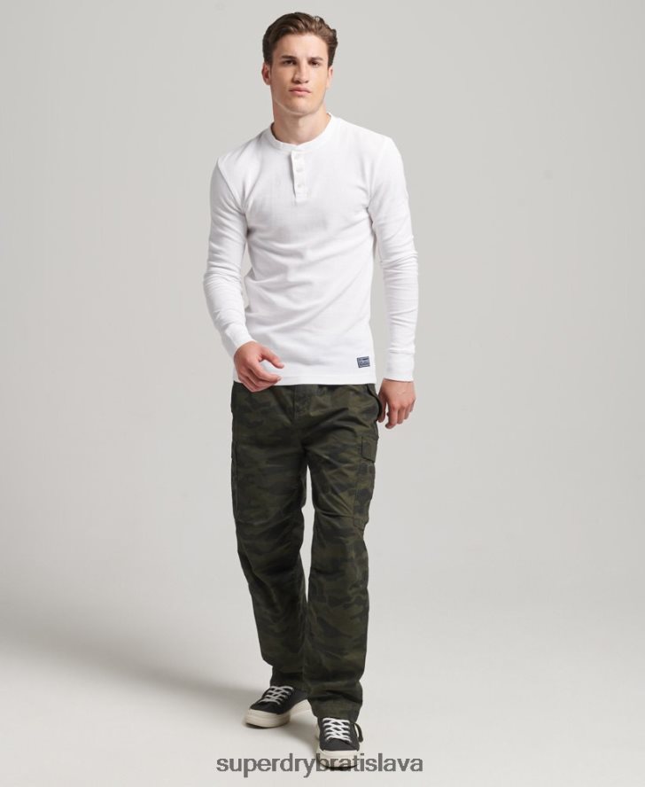 Superdry muži vafľový top z organickej bavlny s dlhým rukávom 6B4ZTR1463 oblečenie biely