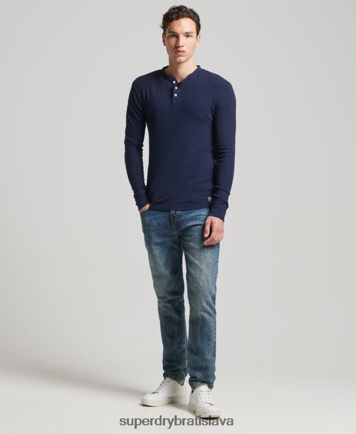 Superdry muži vafľový top z organickej bavlny s dlhým rukávom 6B4ZTR1465 oblečenie námorníctvo