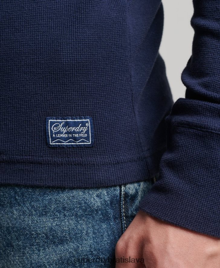 Superdry muži vafľový top z organickej bavlny s dlhým rukávom 6B4ZTR1465 oblečenie námorníctvo