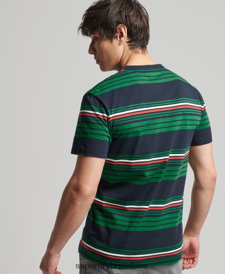 Superdry muži vintage pruhované tričko 6B4ZTR4934 oblečenie zelená