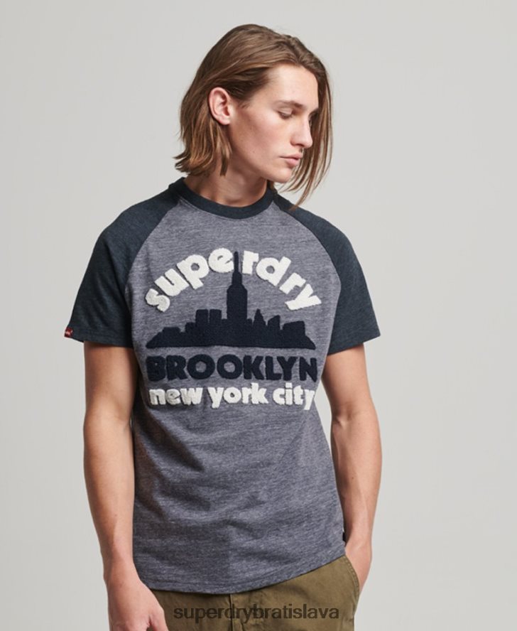 Superdry muži vintage skvelé outdoorové raglánové tričko s nášivkou 6B4ZTR115 oblečenie námorníctvo