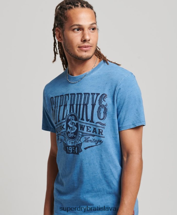 Superdry muži vintage tričko s nápisom na stenu 6B4ZTR4921 oblečenie svetlo modrá