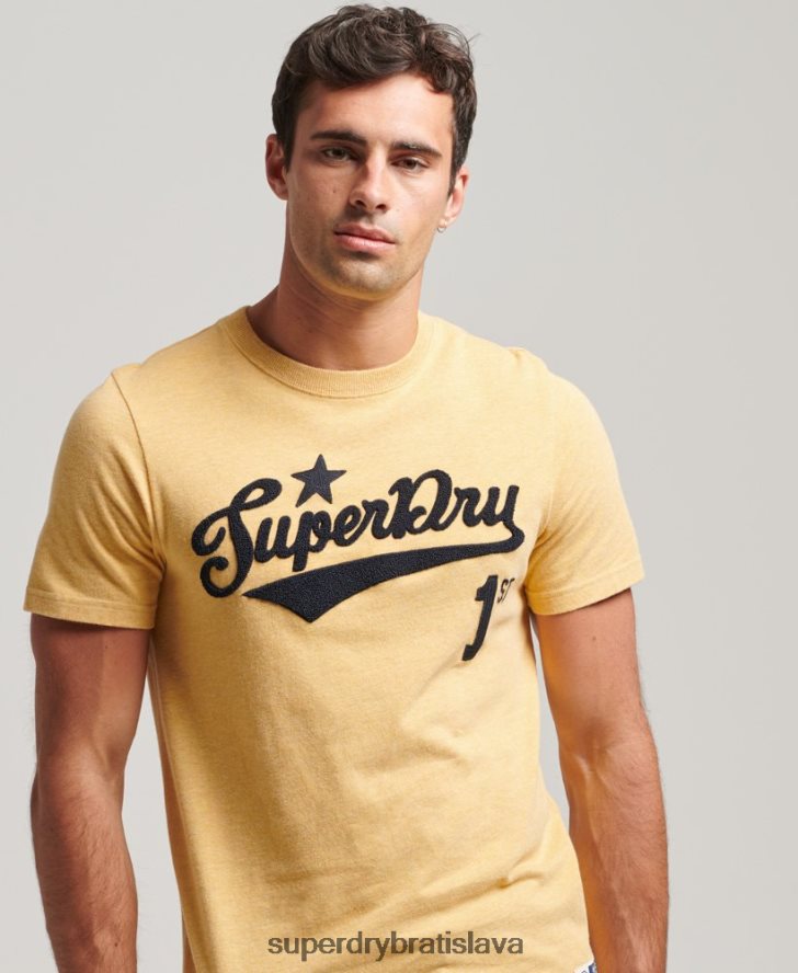 Superdry muži vysokoškolské tričko v štýle vintage skriptu 6B4ZTR4922 oblečenie žltá