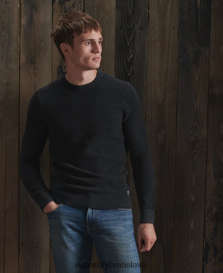 Superdry muži Akadémia farbená textúra crew jumper 6B4ZTR5336 oblečenie čierna