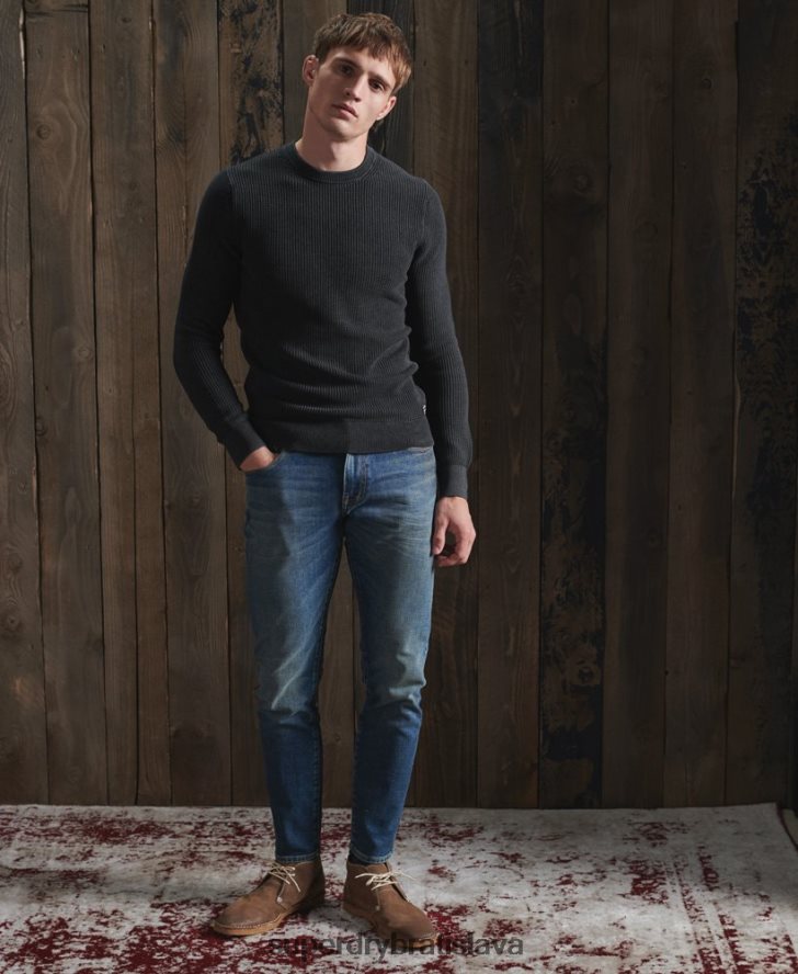 Superdry muži Akadémia farbená textúra crew jumper 6B4ZTR5336 oblečenie čierna