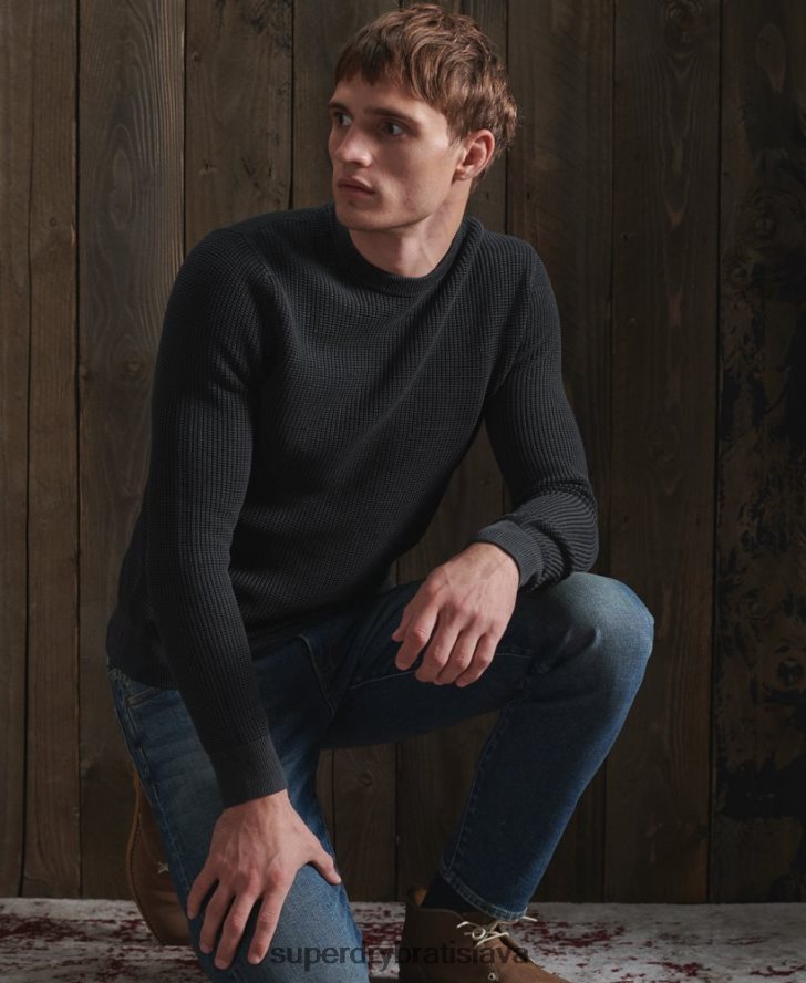 Superdry muži Akadémia farbená textúra crew jumper 6B4ZTR5336 oblečenie čierna