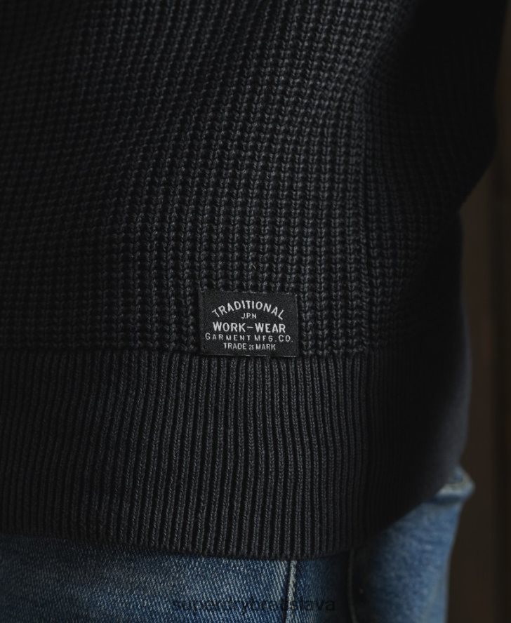 Superdry muži Akadémia farbená textúra crew jumper 6B4ZTR5336 oblečenie čierna