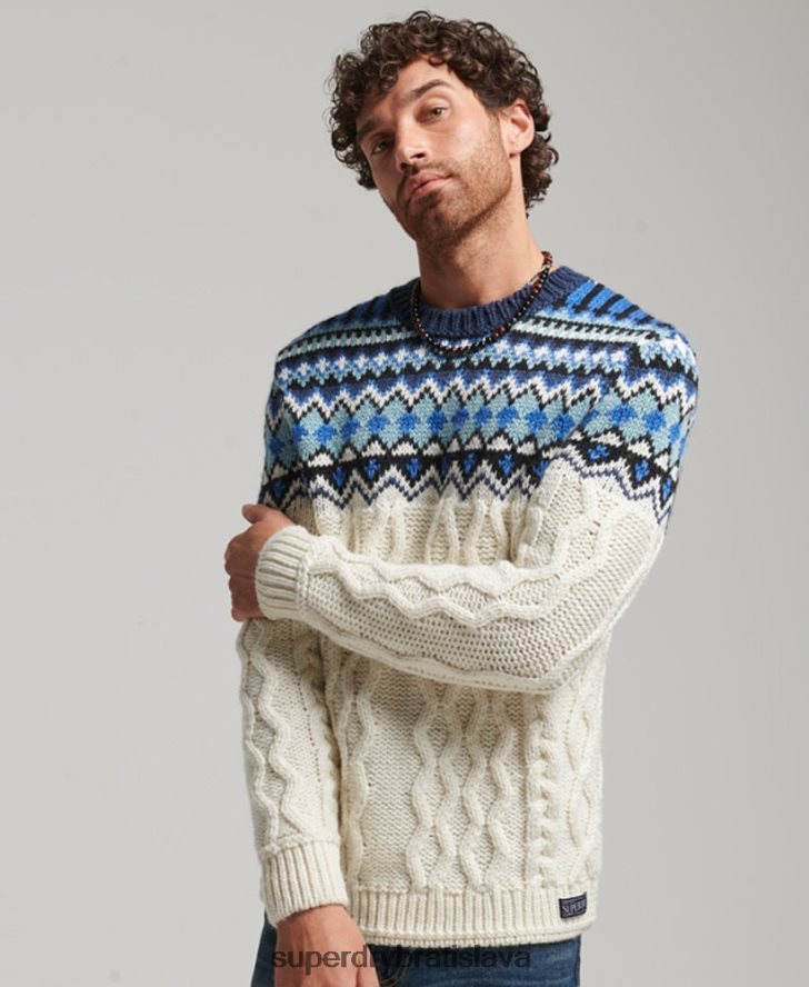 Superdry muži Fairisle crew pletený sveter 6B4ZTR5244 oblečenie krém