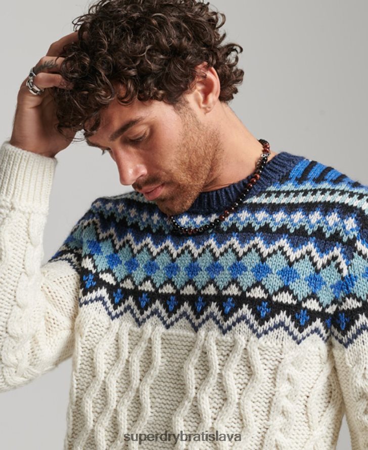 Superdry muži Fairisle crew pletený sveter 6B4ZTR5244 oblečenie krém