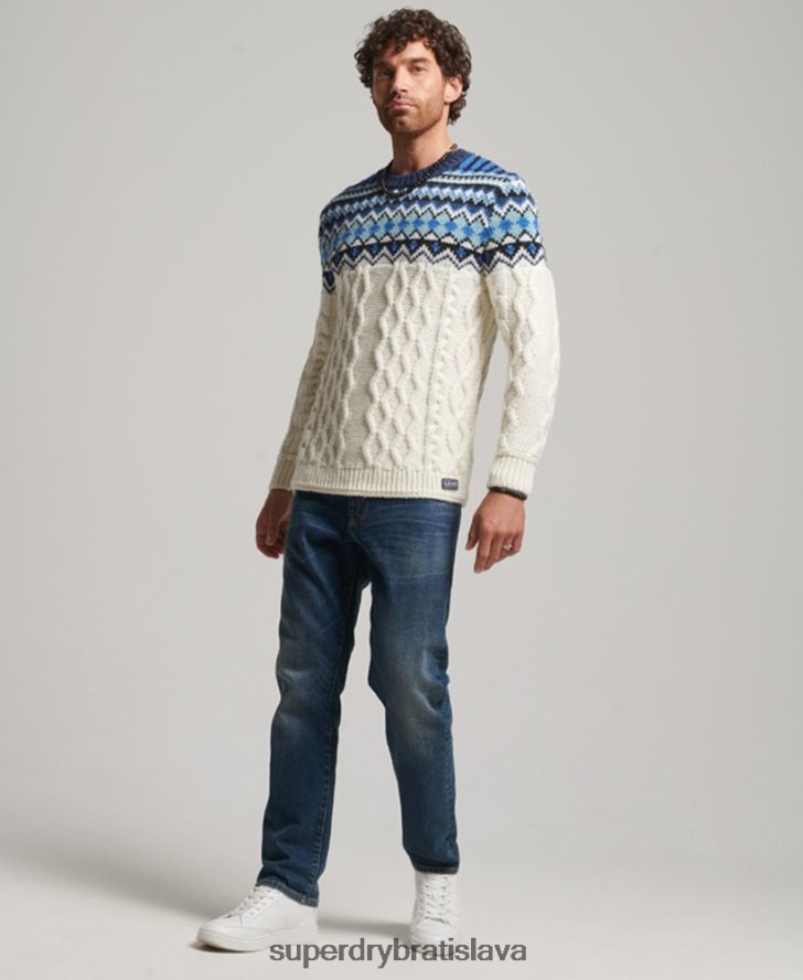 Superdry muži Fairisle crew pletený sveter 6B4ZTR5244 oblečenie krém