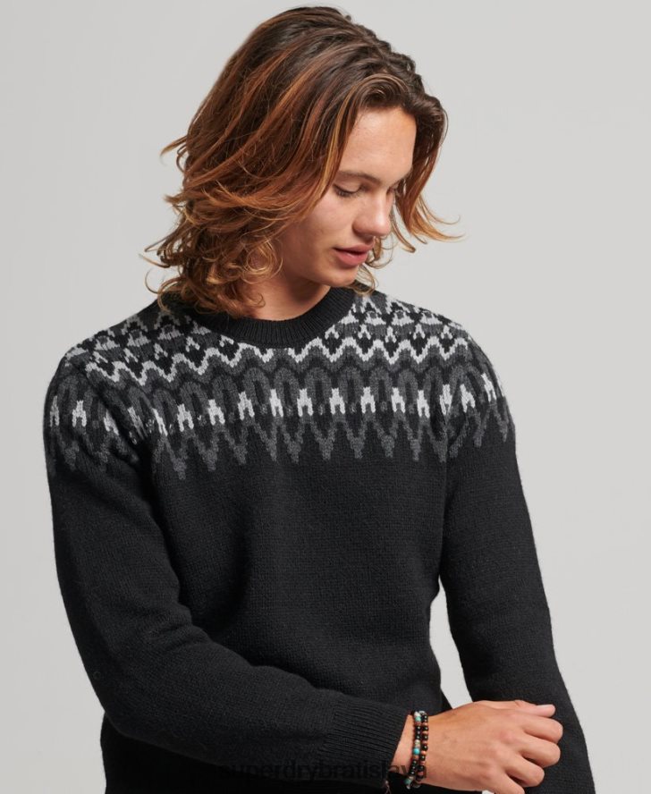 Superdry muži Fairisle crew pletený sveter 6B4ZTR5246 oblečenie čierna