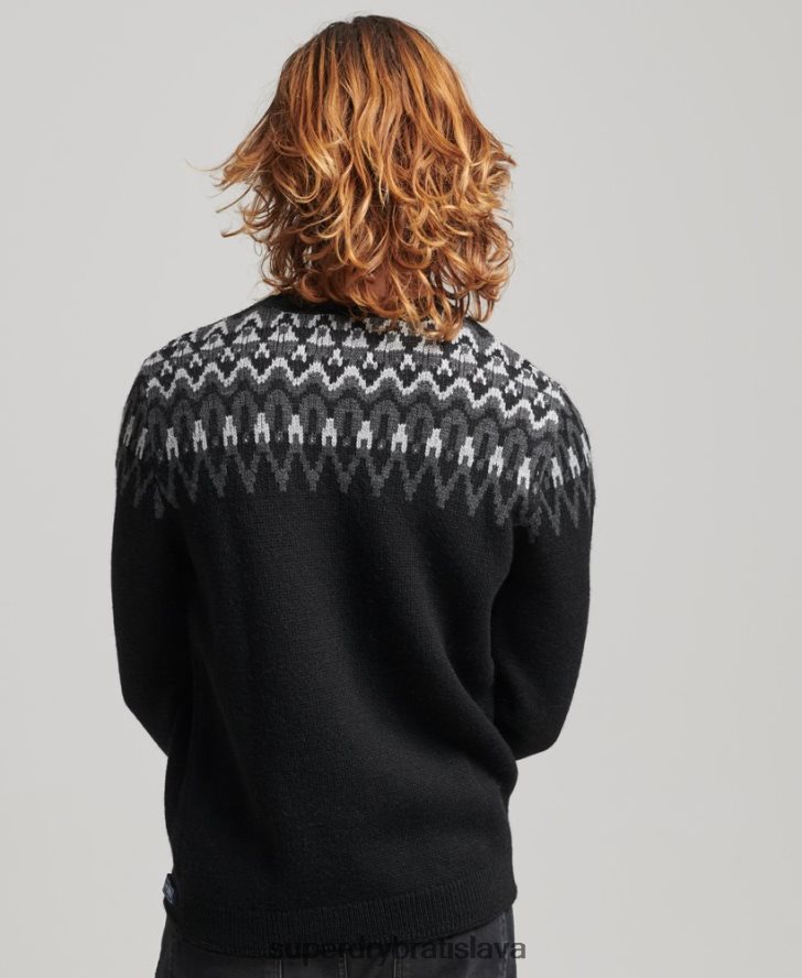Superdry muži Fairisle crew pletený sveter 6B4ZTR5246 oblečenie čierna