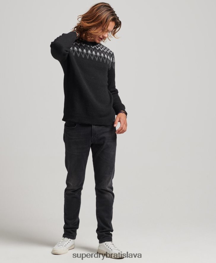 Superdry muži Fairisle crew pletený sveter 6B4ZTR5246 oblečenie čierna