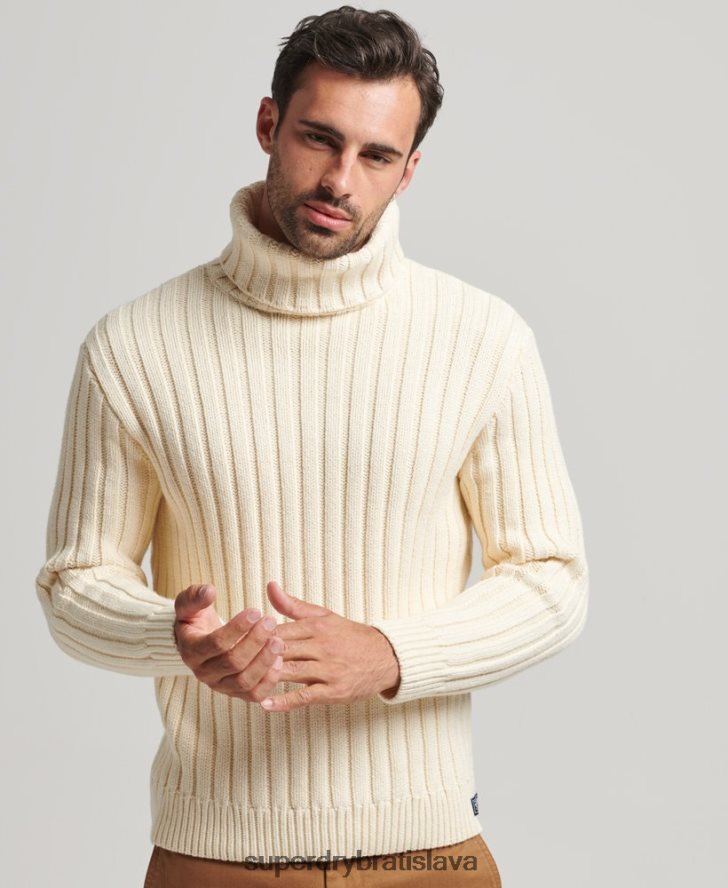 Superdry muži Rolákový sveter zo zmesi merina 6B4ZTR5238 oblečenie krém
