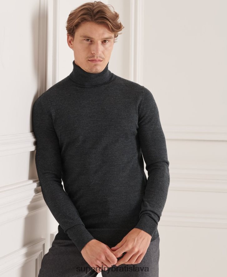 Superdry muži Studios merino sveter s rolákom 6B4ZTR1326 oblečenie tmavošedý