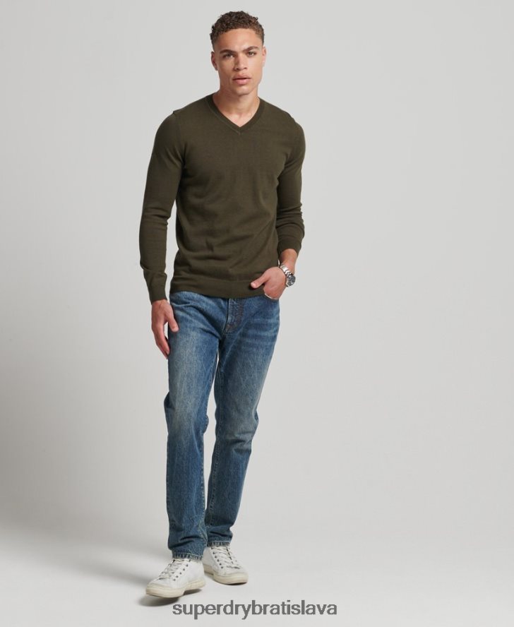 Superdry muži Vintage kašmírový sveter z organickej bavlny 6B4ZTR5254 oblečenie zelená