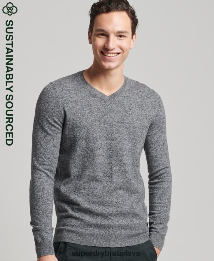 Superdry muži Vintage kašmírový sveter z organickej bavlny 6B4ZTR5277 oblečenie tmavošedý