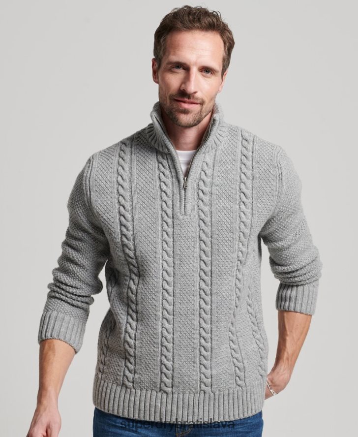 Superdry muži Vintage sveter Jacob henley 6B4ZTR1275 oblečenie svetlo šedá