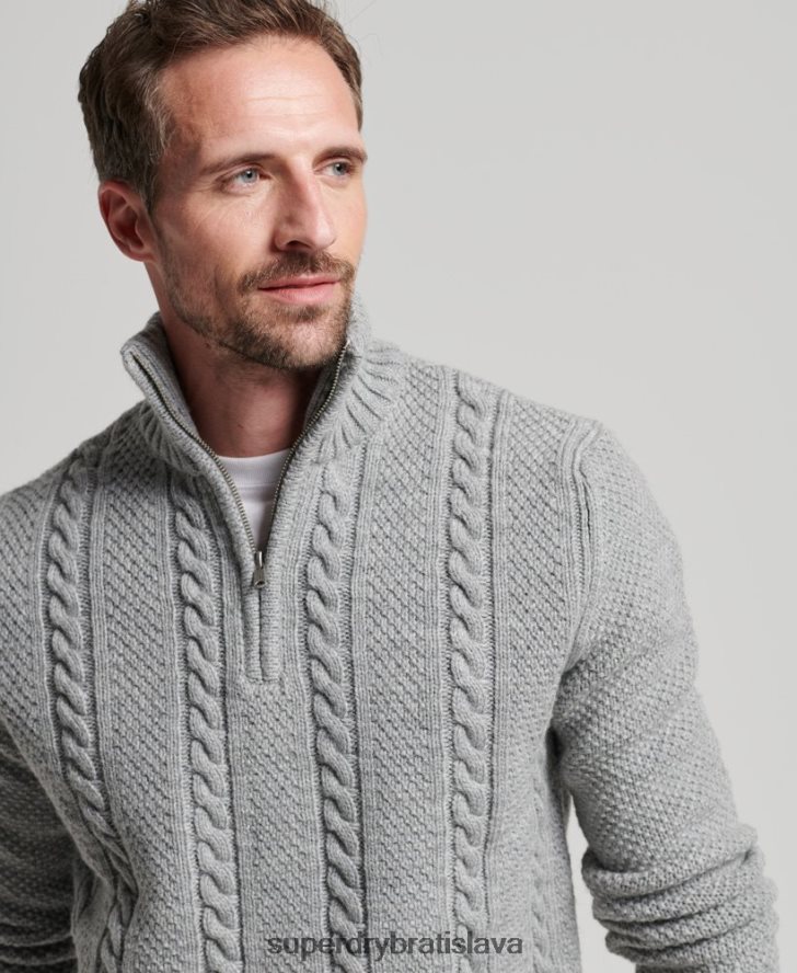 Superdry muži Vintage sveter Jacob henley 6B4ZTR1275 oblečenie svetlo šedá