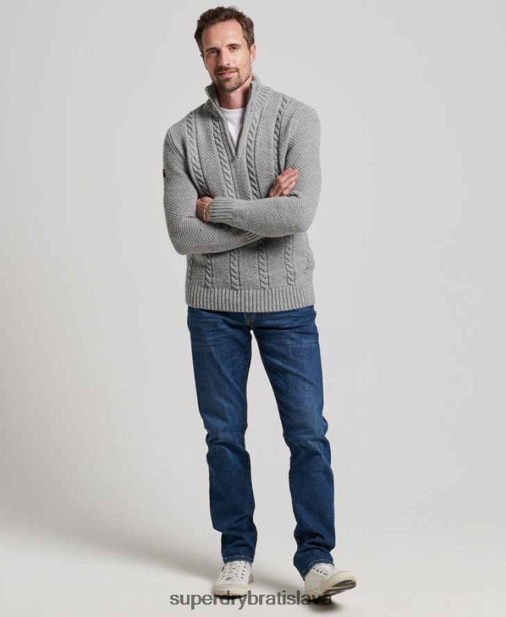 Superdry muži Vintage sveter Jacob henley 6B4ZTR1275 oblečenie svetlo šedá