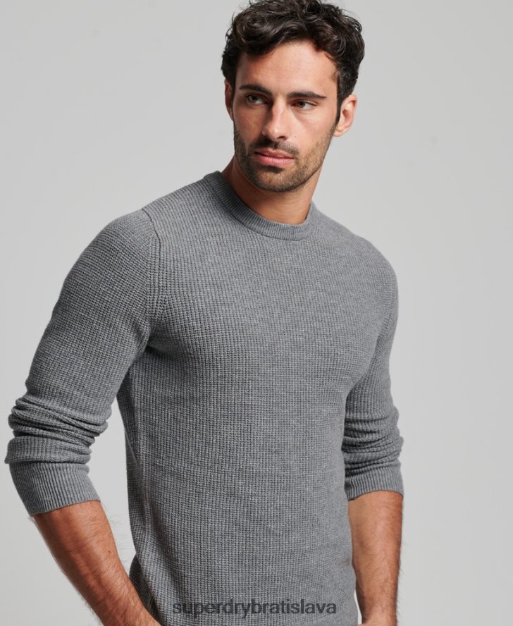 Superdry muži Vintage textúrovaný pletený sveter 6B4ZTR1236 oblečenie sivá