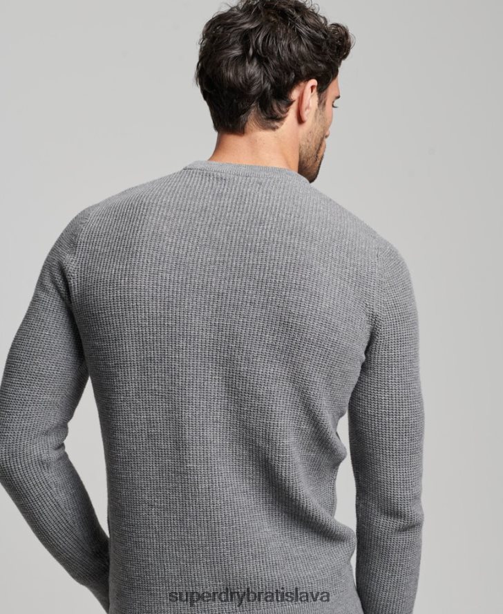 Superdry muži Vintage textúrovaný pletený sveter 6B4ZTR1236 oblečenie sivá