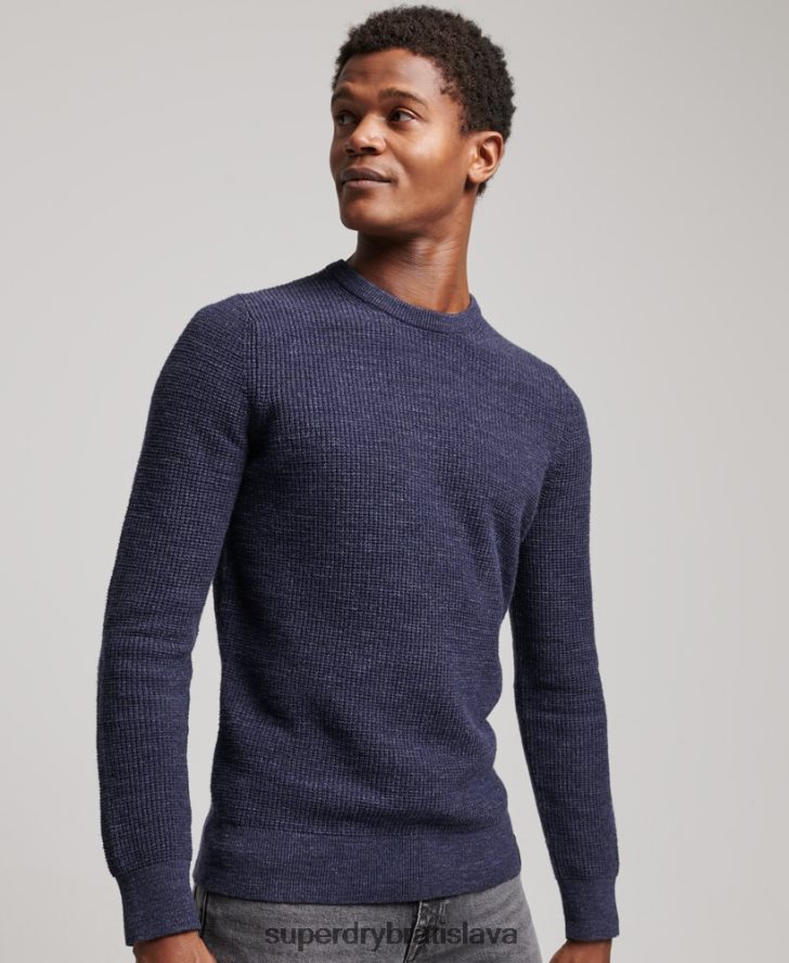 Superdry muži Vintage textúrovaný pletený sveter 6B4ZTR1249 oblečenie námorníctvo