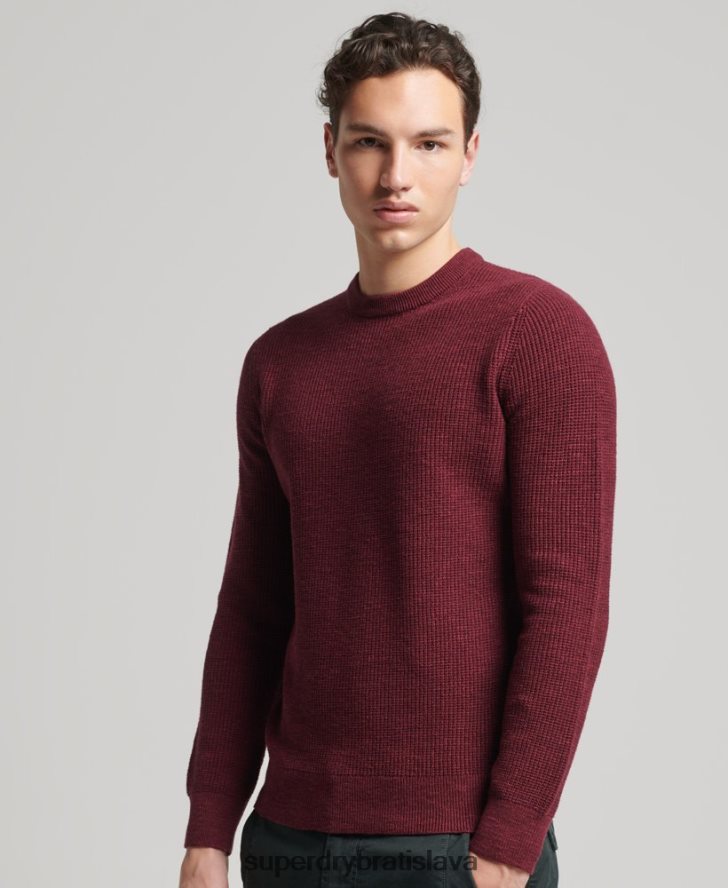 Superdry muži Vintage textúrovaný pletený sveter 6B4ZTR1251 oblečenie červená
