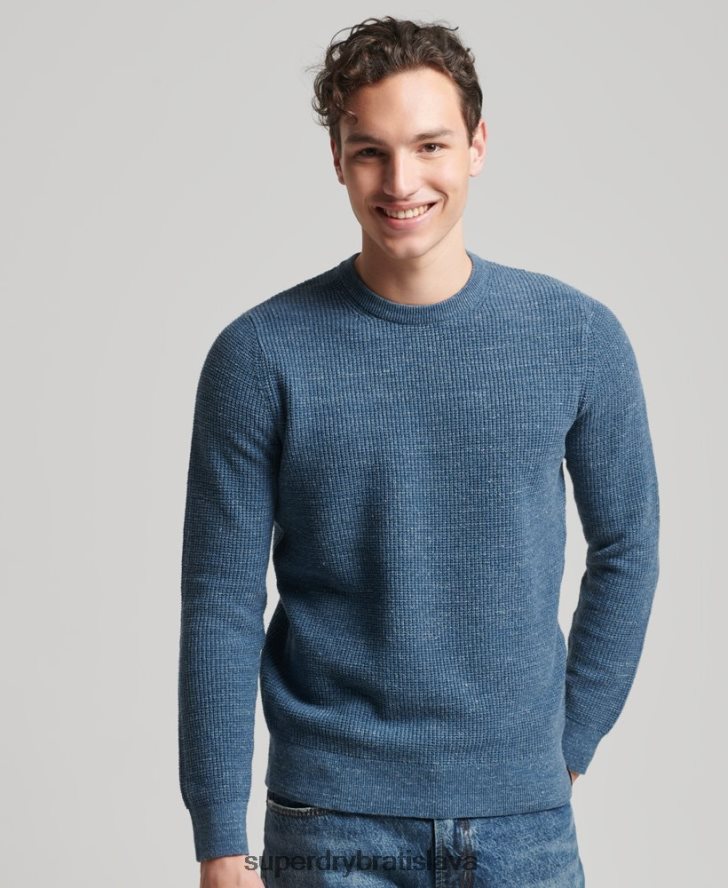 Superdry muži Vintage textúrovaný pletený sveter 6B4ZTR1253 oblečenie Modrá