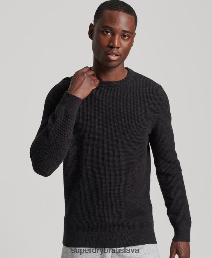 Superdry muži Vintage textúrovaný pletený sveter 6B4ZTR1264 oblečenie čierna
