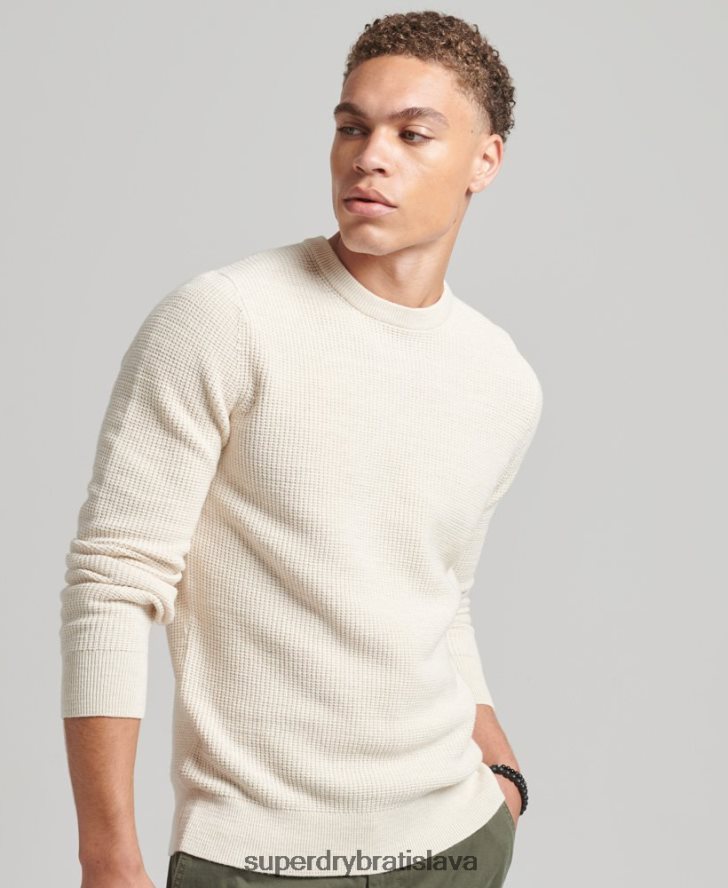 Superdry muži Vintage textúrovaný pletený sveter 6B4ZTR1337 oblečenie krém