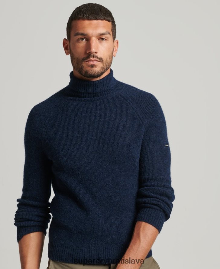 Superdry muži alpakový robustný sveter s rolovacím krkom 6B4ZTR1262 oblečenie námorníctvo