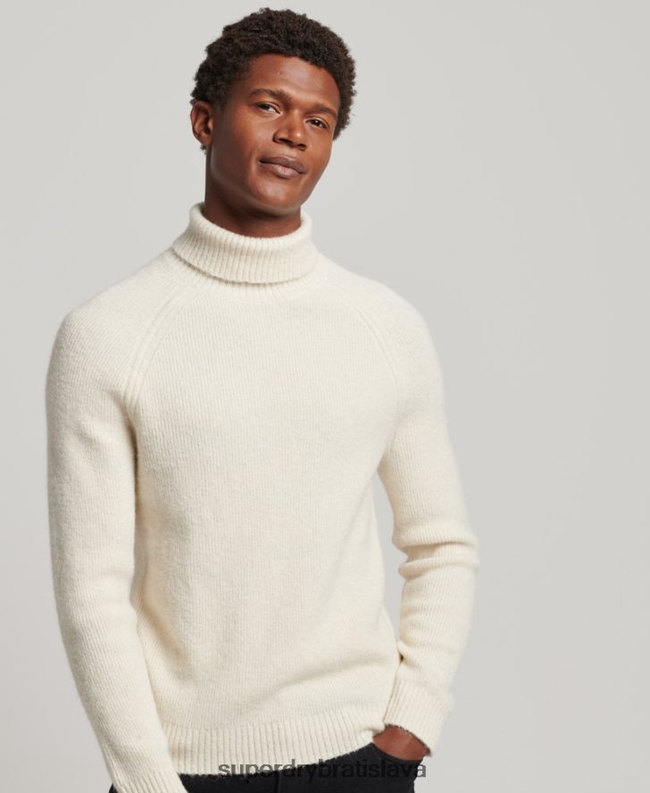 Superdry muži alpakový robustný sveter s rolovacím krkom 6B4ZTR1267 oblečenie biely