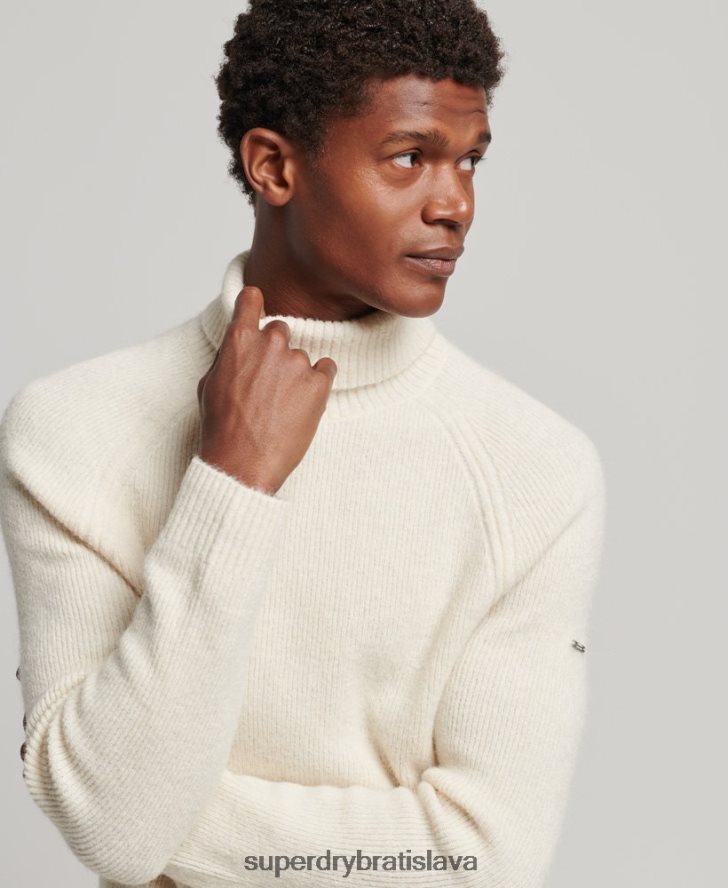Superdry muži alpakový robustný sveter s rolovacím krkom 6B4ZTR1267 oblečenie biely