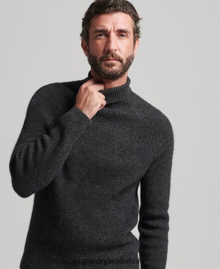 Superdry muži alpakový robustný sveter s rolovacím krkom 6B4ZTR1289 oblečenie tmavošedý