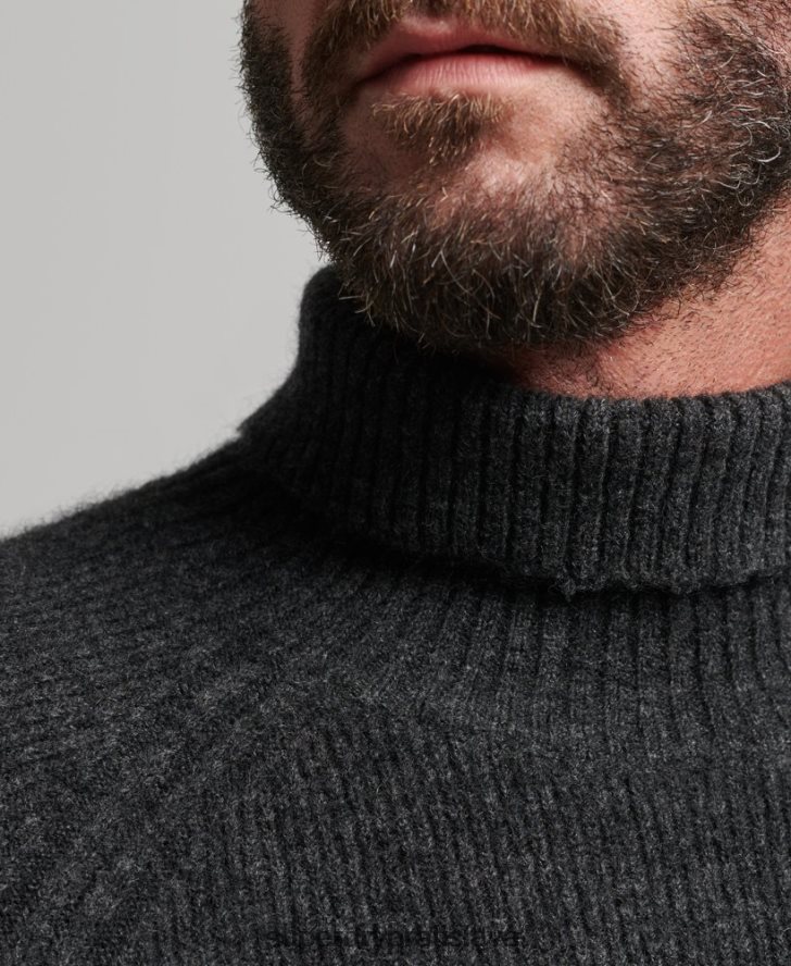 Superdry muži alpakový robustný sveter s rolovacím krkom 6B4ZTR1289 oblečenie tmavošedý