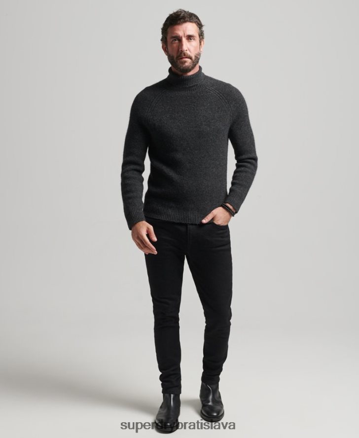 Superdry muži alpakový robustný sveter s rolovacím krkom 6B4ZTR1289 oblečenie tmavošedý