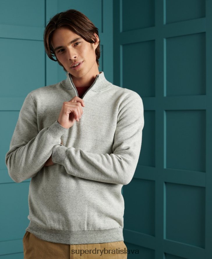 Superdry muži bavlnený sveter henley oranžový štítok 6B4ZTR1358 oblečenie svetlo šedá