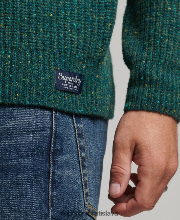 Superdry muži falošný sveter s výstrihom z tvídovej zmesi vlny 6B4ZTR1273 oblečenie zelená